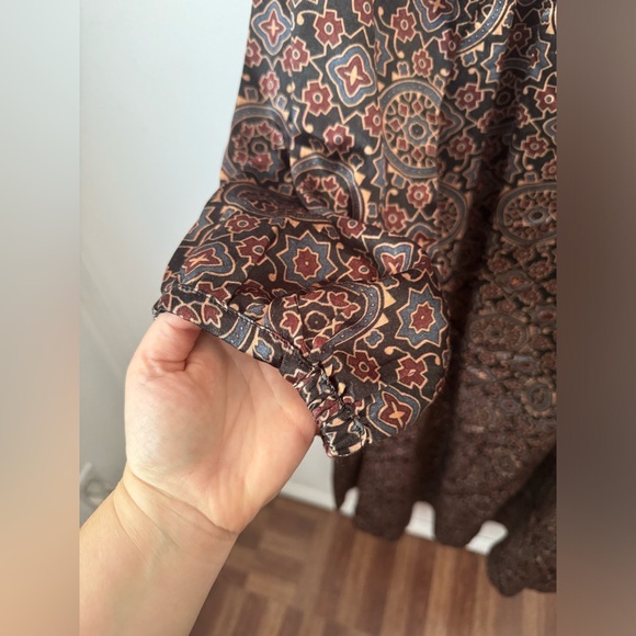 V. DE. VINSTER Midi Length Geometric Dress 100% Silk Size Medium Boho LagenLook - Picture 4 of 12